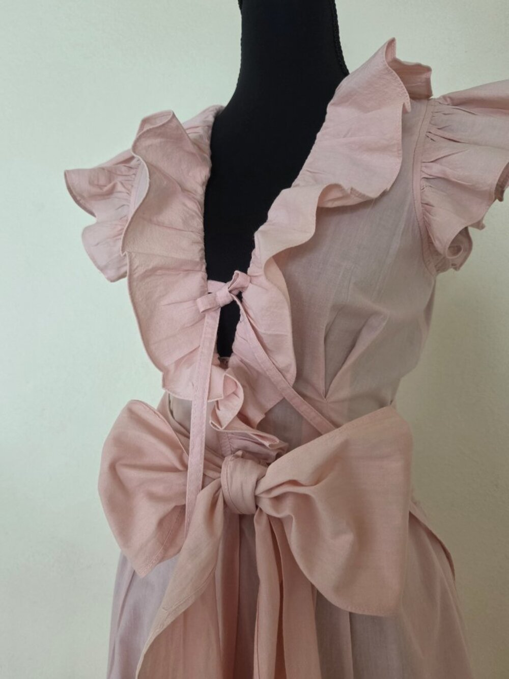 Vintage Marshall Rousso's Light Pink Cotton Ruffle Jumpsuit from 80s